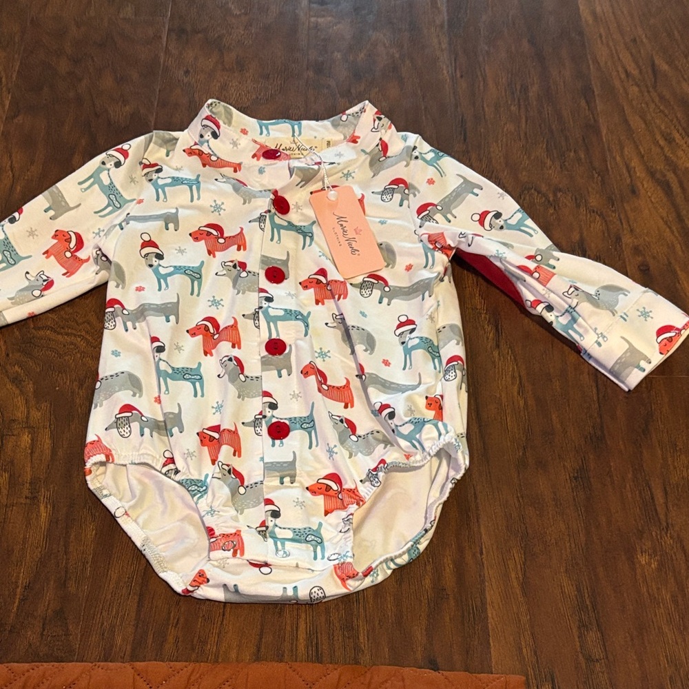 Festive Baby Onesie with Puppy Print